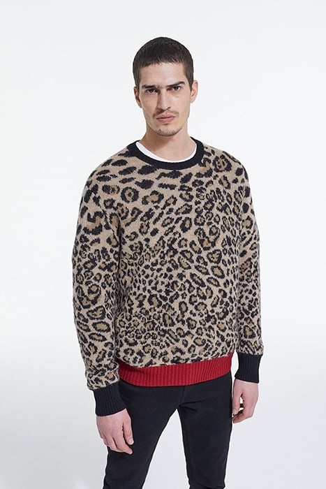 LEOPARD JACQUARD ROUND NECK SWEATER AND CONTRAST RIB LEOPARD 1