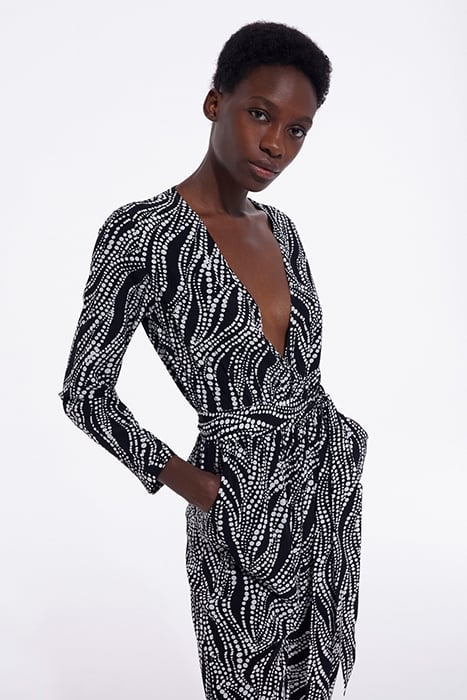 PRINT PEARL LONG-SLEEVED JUMPSUIT BLACK WHITE 4