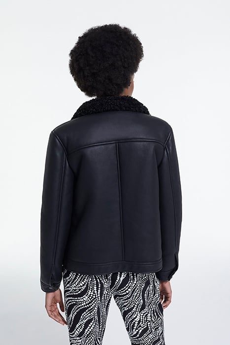 FAUX FUR BIKER JACKET BLACK 2