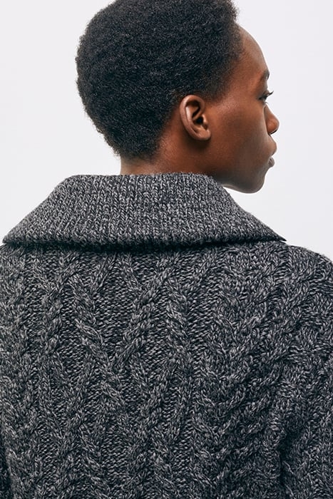 ZIP-UP TRUCK COLLAR SWEATER IN CABLE WOOL BLACK DARK GREY 6