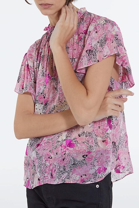 SHORT SLEEVED LACE COLLAR TOP PINK 1