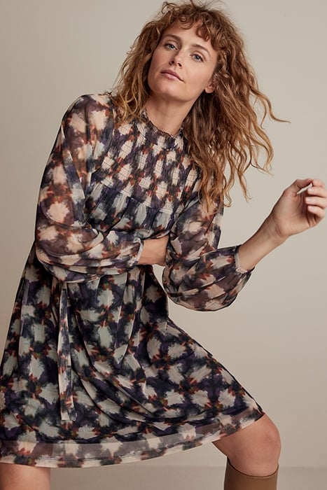 MINI DRESS SMOCK BLURRED STAR PRINT MULTICOLOUR 4