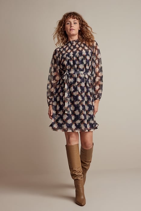 MINI DRESS SMOCK BLURRED STAR PRINT MULTICOLOUR 3