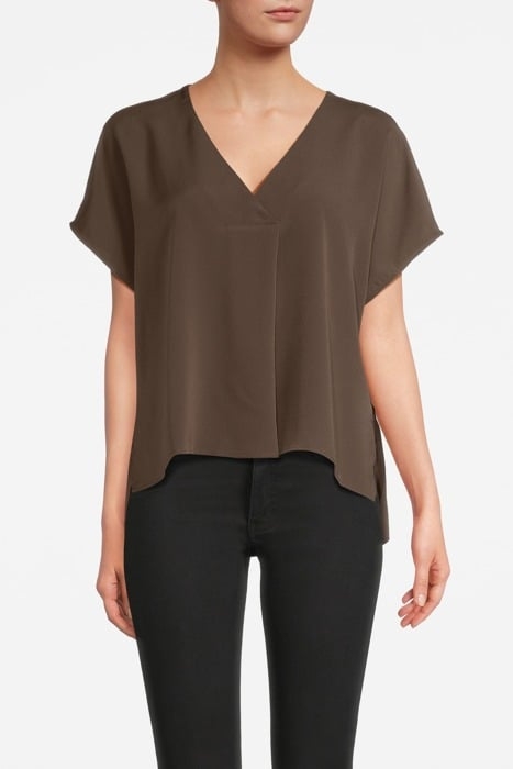 CREPE LIGHT S/S V NK TOP DEEP MOSS 1