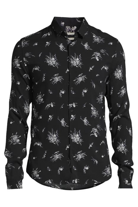 BLACK FLOWER MOTIF SLIM SHIRT BLACK 3