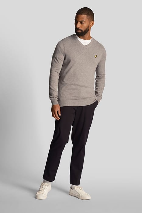 COTTON MERINO V NECK JUMPER MID GREY MARL 3