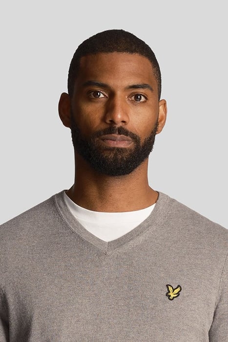 COTTON MERINO V NECK JUMPER MID GREY MARL 5