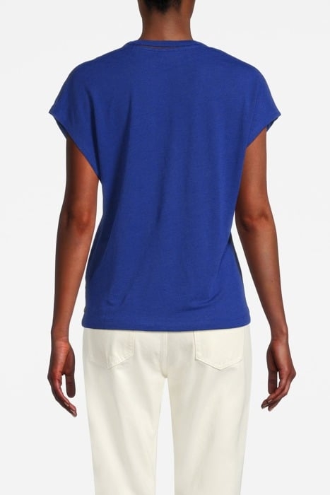 V-NECK LADDER DETAIL LOOSE FIT T-SHIRT ELECTRIC BLUE 2