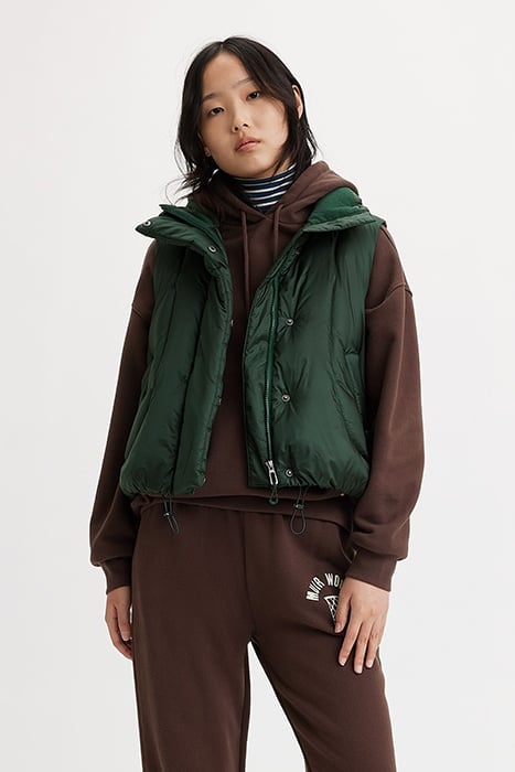 PILLOW PUFFER GILET IN GREEN 1