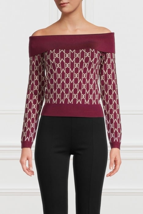ANGELINA OFF SHOULDE ALL OVER JACQUARD KNITTED SWEATER 1
