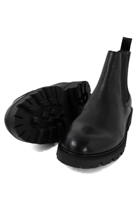 BLACK LEATHER LUGGED SOLE CHELSEA BOOTS BLACK 4