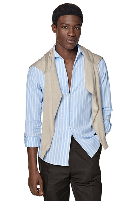 BLUE STRIPED ONE PIECE COLLAR EXTRA SLIM FIT SHIRT BLUE 3