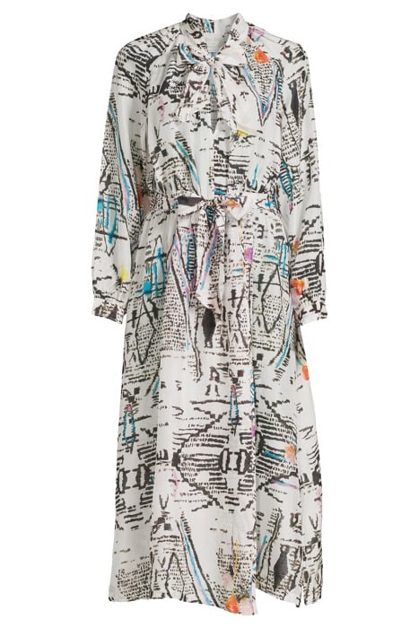 "GOOD VIBES" PRINT HABOTAI SILK DRESS AVORIO 3