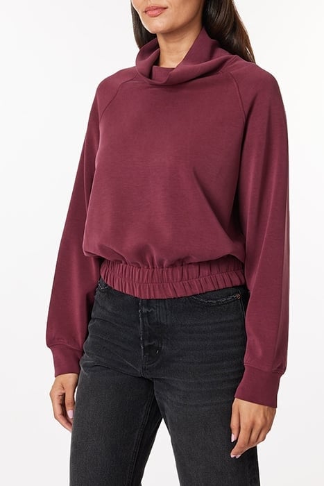 FUNNEL NKSMOCKED HEM POPOVER BURGUNDY 4