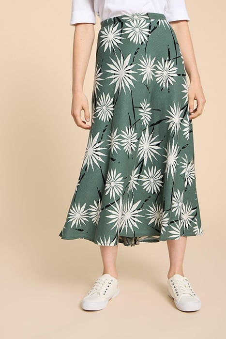 CLEMENCE LINEN BLEND SKIRT GREEN PRINTED 1