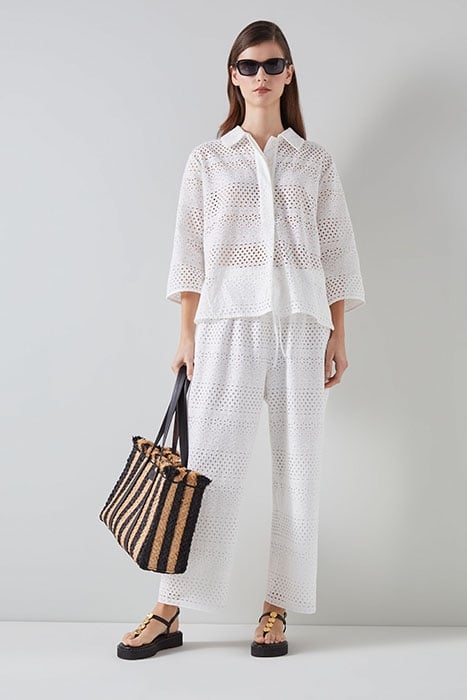 EDIE BRODERIE BUTTON-DOWN SHIRT WHITE 1