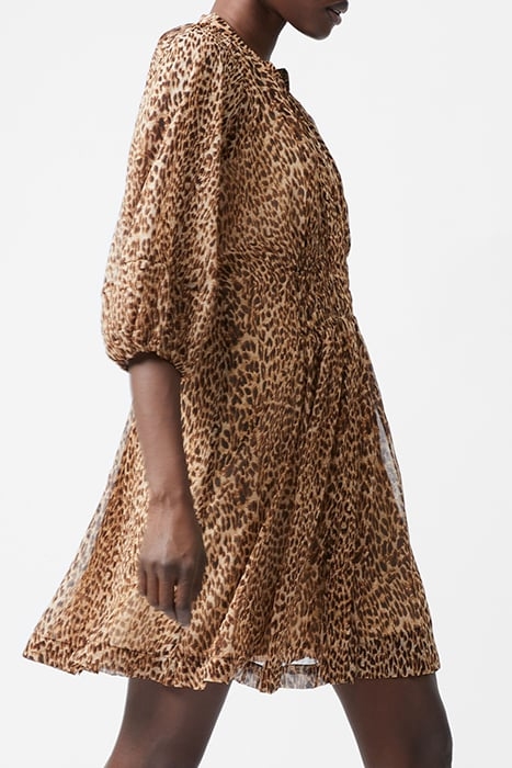 LEOPARD PLEAT WAIST DRESS S CAMEL 4