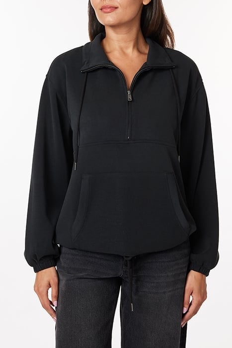 MOCK NECK HOODED SWEATSHIRT BLACK 2