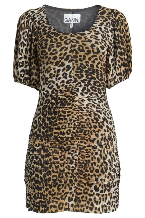 PRINTED MESH PUFF SLEEVE MINI DRESS LEOPARD SEEDPEARL 3
