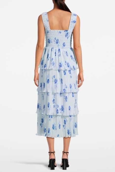 PLEATED GEORGETTE SMOCK MIDI STRAP DRESS HEATHER 2