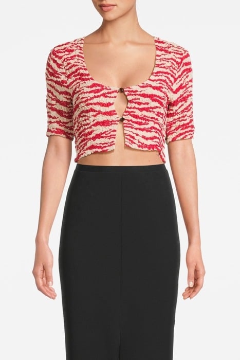 PRINTED LIGHT GEORGETTE CROPPED SMOCK BLOUSE CASTLE WALL 1