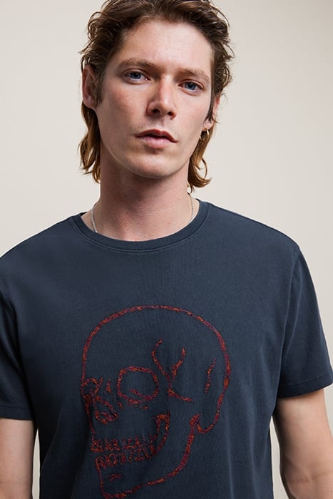 SS CREW TEE - SKULL EMBORIDERY INDIGO 2