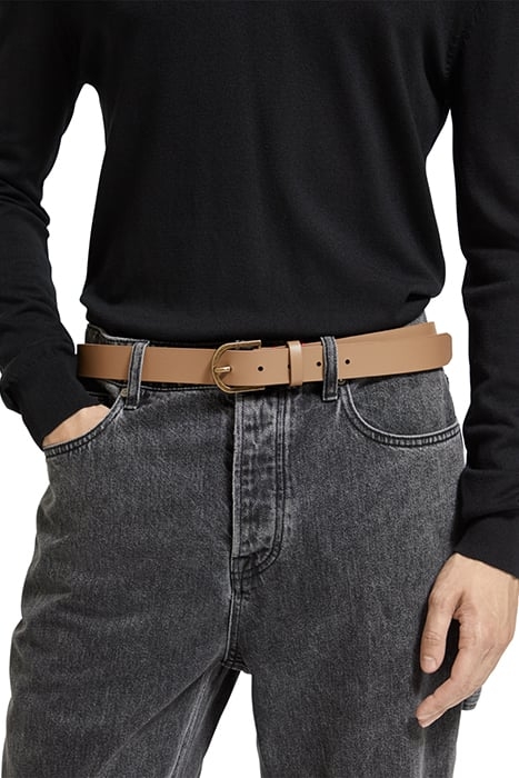 RECYCLED LEATHER BELT WITH PRINTED BACKSIDE CAMEL 2