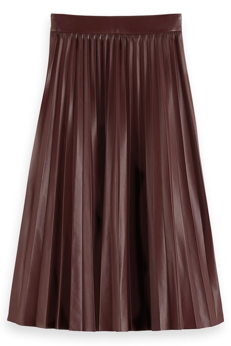 FAUX LEATHER PLEATED HIGH RISE MIDI SKIRT BORDEAUX 5