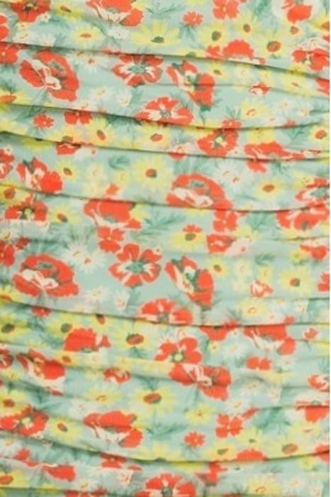 PRINTED MESH RUCHED MIDI DRESS MEADOW CELADON GREEN 5