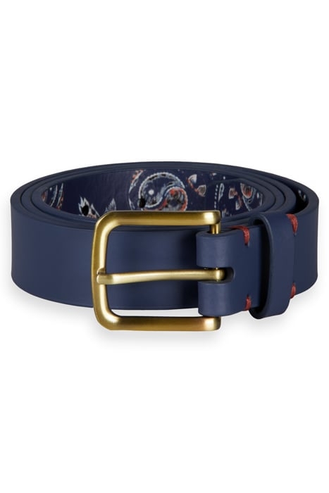 RECYCLED LEATHER BELT WITH PRINTED BACKSIDE STORM BLUE 1