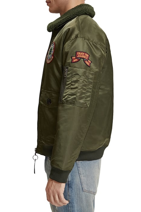 BOMBER JACKET WITH DETACHABLE TEDDY COLLAR MILITARY GREEN 7