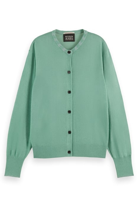 JACQUARD TRIM CREW NECK CARDIGAN FROZEN MINT 4