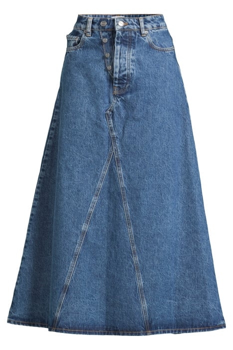OVERDYED CUTLINE DENIM DOUBLE FLY MAXI SKIRT MID BLUE STONE 3