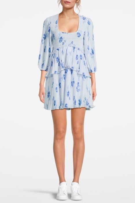 PLEATED GEORGETTE FLOUNCE SMOCK MINI DRESS HEATHER 1