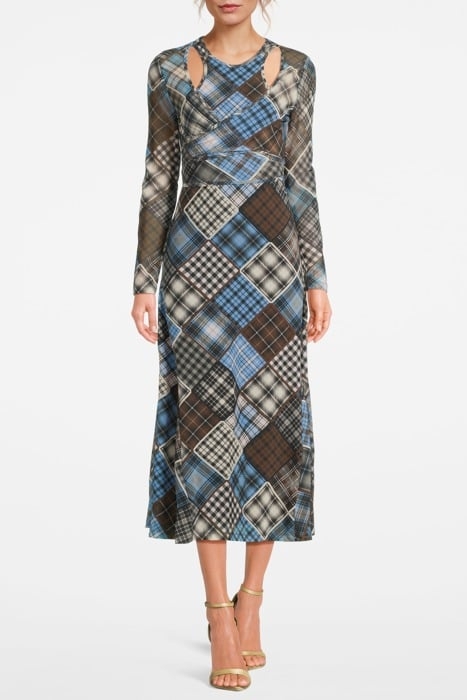 PRINTED MESH WRAP MAXI DRESS SILVER LAKE BLUE 1