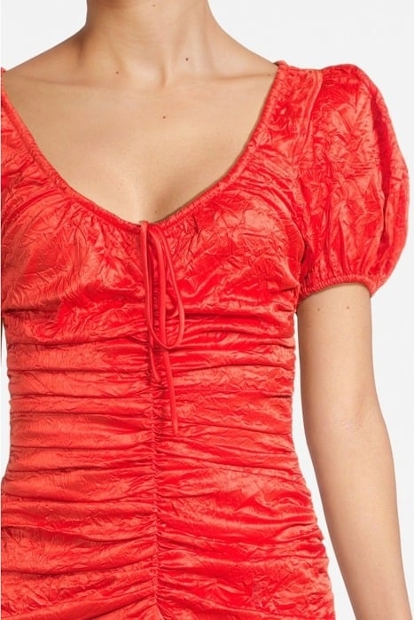 CRINKLED SATIN GATHERED U-NECK MIDI DRESS GRENADINE 4