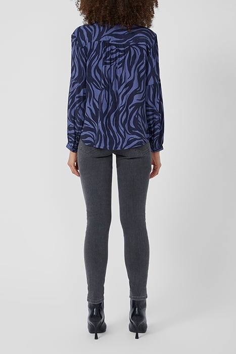 ZEBRA LS V NK BLOUSE BLUE 3