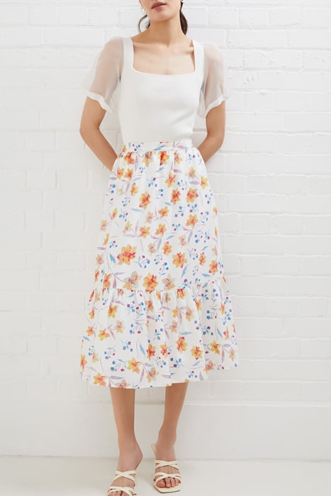 CAMILLE DRAPE TIERED MIDI SKRT WHITE 2