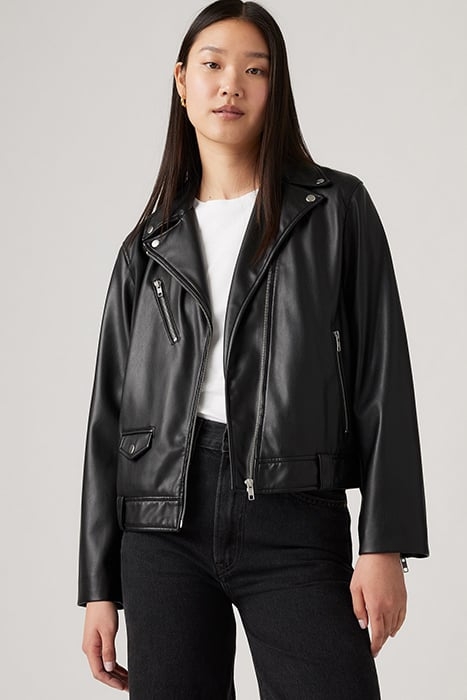 FAUX LEATHER BIKER JACKET IN BLACK 4