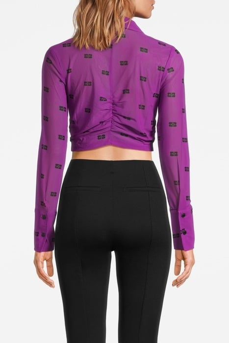 PRINTED MESH CROPPED RUCHED SHIRT SPARKLING GRAPE 2