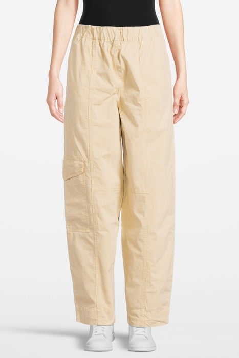 WASHED COTTON CANVAS ELASTICATED CURVE PANTS PALE KHAKI 1