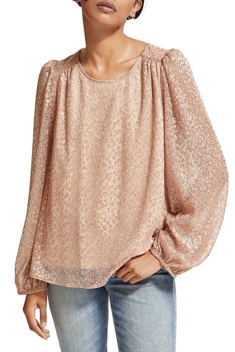 METALLIC BALLOON SLEEVE DRAPEY BLOUSE METALLIC ROSE 1