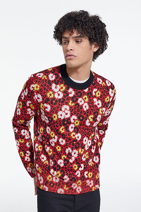 PULL COL ROND EN JACQUARD FLEURIE DARK RED 1