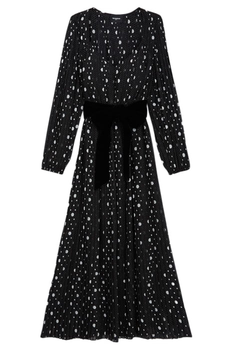 ROBE LONGUE PLISSEE POLKA DOTS BLACK VELVET CEINTURE BLACK-E 3