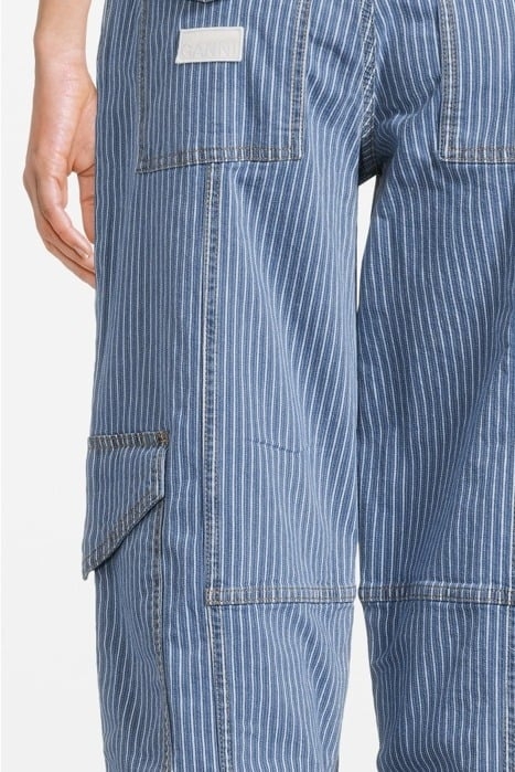 LIGHT STRIPE DENIM CARGO PANTS MID BLUE STONE 4