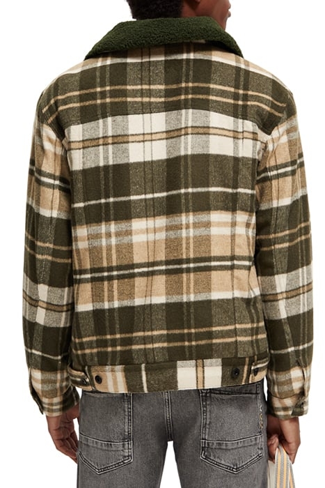 TEDDY-TRIMMED CHECKED TRUCKER JACKET FIELD GREEN CHECK 2
