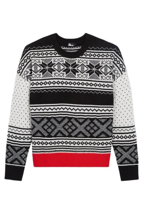 PULL COL ROND JACQUARD AVEC RIB CONTRASTE BLACK RED OFF WHIT 3