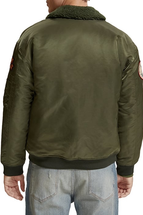 BOMBER JACKET WITH DETACHABLE TEDDY COLLAR MILITARY GREEN 2