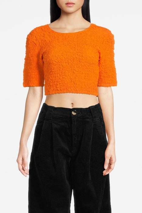 COTTON POPLIN O-NECK CROPPED SMOCK TOP VIBRANT ORANGE 1