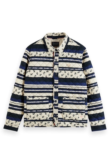 QUILTED ALLOVER PRINTED SHIRT JACKET BLUE PAISLEY STRIPE 4